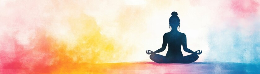 A serene silhouette of a person meditating against a colorful abstract background, perfect for themes of peace and mindfulness.