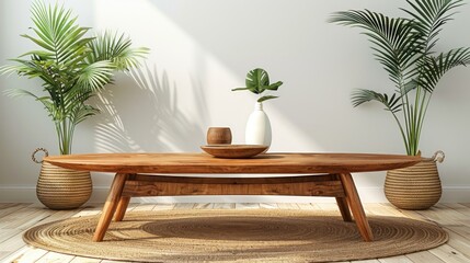 Poster - Minimalist Living Room with Wooden Coffee Table