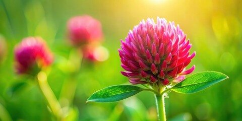 Wall Mural - A close-up shot of a vibrant red clover flower in full bloom, botanical, nature, flora, plant, blooming, close-up, vibrant, red