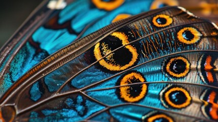 Sticker - Close-up of vibrant blue and orange butterfly wing.