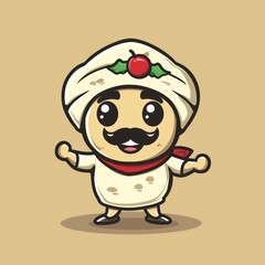 Sticker - Cartoon illustration of a cute character with a white hat and red scarf, posing with a happy expression.