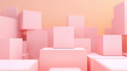Poster - soft pink geometric cubes create a tranquil, minimalist arrangement in a contemporary setting