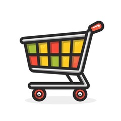 Colorful shopping cart icon isolated on white.