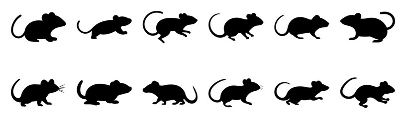 Wall Mural - Mouse rat silhouette set vector design big pack of illustration and icon