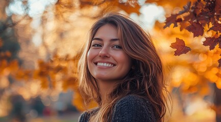 Canvas Print - A Woman Smiles in Autumnal Forest