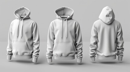 Wall Mural - White Hoodie Mockup - Front, Side and Back View