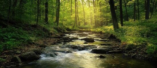 Wall Mural - Sunlit Forest Stream