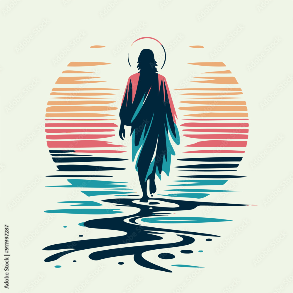 Jesus Christ walking on water Stock Vector | Adobe Stock