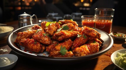 Wall Mural - Delicious chicken wings that just came out of the oven. A mouthwatering sight for any food lover.