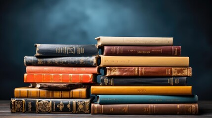 Wall Mural - A colorful collection of books stacked vertically, with a blurred background.