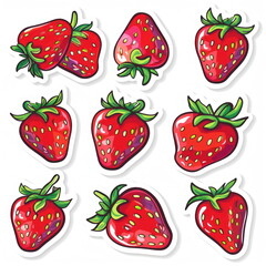 Collection sticker of Strawberry, white background, vector illustration