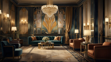 watercolor painting: dive into the enchanting world of art deco interiors with this glamorous illust