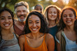 © Chanawat - People of many nationalities standing together smiling conveys the that ethnic diversity can live together peacefully, making the world bright and beautiful, just like the color tones of the picture.