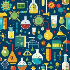 Wall Mural - seamless pattern of science lab equipment and formulas, for science lovers