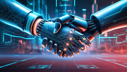 Handshake in digital futuristic style