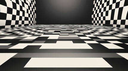 Wall Mural - Checkerboard Pattern in a Dark Room