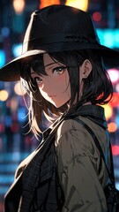 anime girl in black hat cartoon manga art illustration design background 3