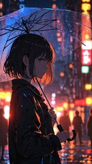 Wall Mural - anime girl in black umbrella cartoon manga art illustration design background 3