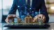 © kinara art design - A Man Interacting with a Hologram of a Cityscape on a Tablet