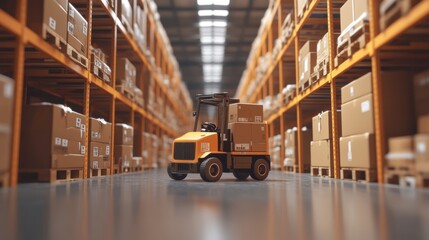 Wall Mural - Forklift Carrying Cardboard Boxes in a Warehouse