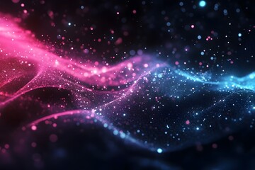 Wall Mural - abstract background of blue and pink particles flowing on dark space, forming a magical energy wave