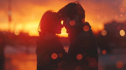 A couple is kissing in a field of hearts