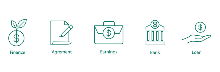 Poster - Finance, Agreement, Savings, Bank, and Loan Vector Icon Set