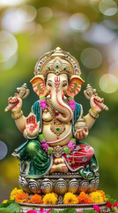 Lord ganesha sculpture on nature background