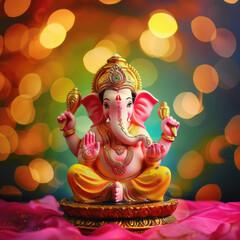 Wall Mural - colorful lord ganesha statue on bokeh background