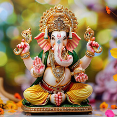 Sticker - Lord ganesha sculpture on blur nature background