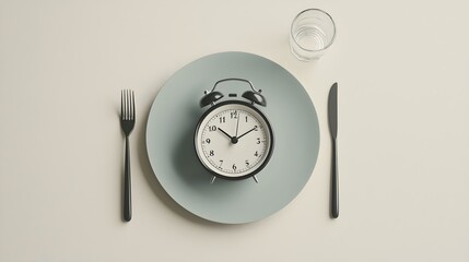 Mealtime Routine with Tableware and Clock on Plate