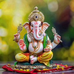 Sticker - Lord ganesha sculpture on blur nature background