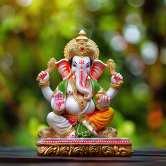 Sticker - Lord ganesha sculpture on blur nature background