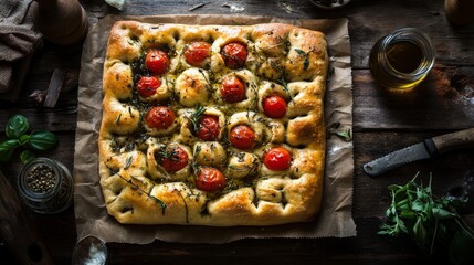 Wall Mural - antipasti focaccia, food photography, 16:9