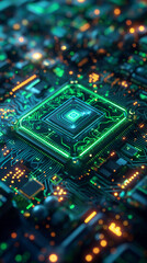 Wall Mural - a close up of a circuit board with a green light on it