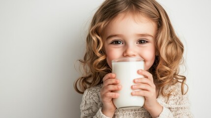 Cute little girl with a glass of milk isolated over white