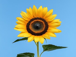 Wall Mural - close-up of a sunflower facing the sun, clear blue sky, nature background with copy space, more clar