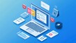 © kinara art design - Laptop with Documents and Checkmarks Surrounded by Blue Background