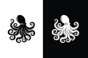 Wall Mural - Octopus icon silhouette vector illustration. Octopus solid icon black white background.