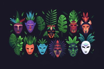 Wall Mural - traditional masks and supernatural rituals, capturing the essence of a mystical gathering with vivid and symbolic details.