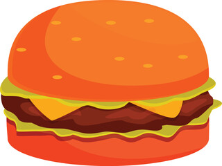 Wall Mural - Big tasty burger with meat and cheese having orange bun isolated on white background