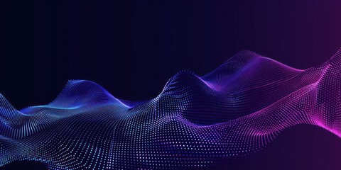 Wall Mural - A vibrant digital illustration showcasing flowing waveforms with neon blue and pink hues against a dark background, representing technology and data visualization.