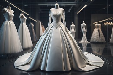 Wedding dress on a mannequin. ai generative