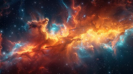 Wall Mural - cosmic nebula in orange and blue hues