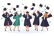 © CoreVisuals - A joyful graduation scene with graduates celebrating their achievements, tossing caps in the air with excitement and pride.
