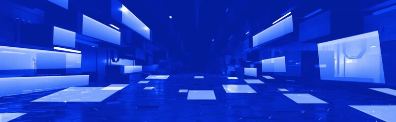 Wall Mural - blue background with white plate , background of golden black light rays. this seamless 4k circle ev