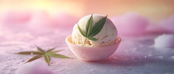 Wall Mural - Cannabis Ice Cream with Pink Background.