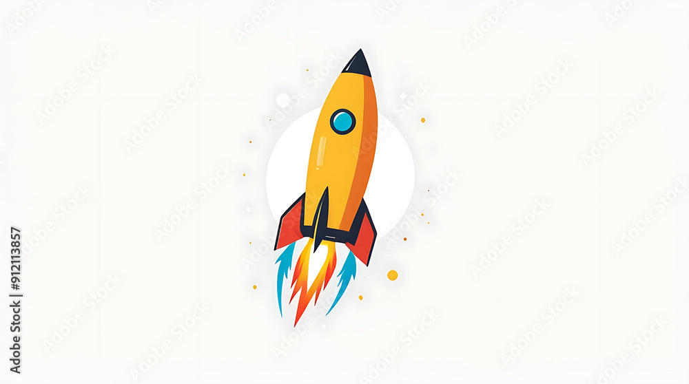 Minimalist 2D Flat-Style Art of a Rocket Icon, Featuring Clean Lines ...