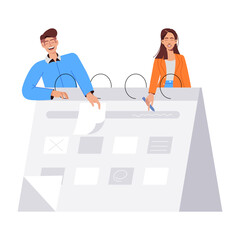 Poster - Flat character illustration of team scheduling 

