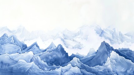 Wall Mural - Abstract Watercolor Mountains in Blue Hues